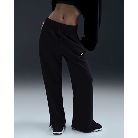Nike Sportswear Phoenix Fleece High-Waisted Wide-Leg Sweatpants Black Loungewear - Picture 14 of 15